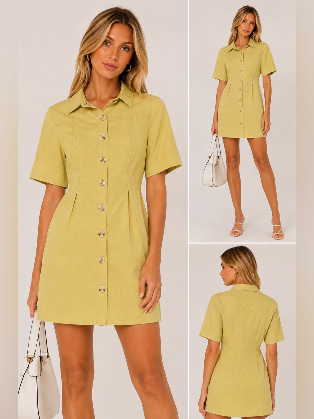 NWT Classic Button-Front Mini Dress in Light Olive